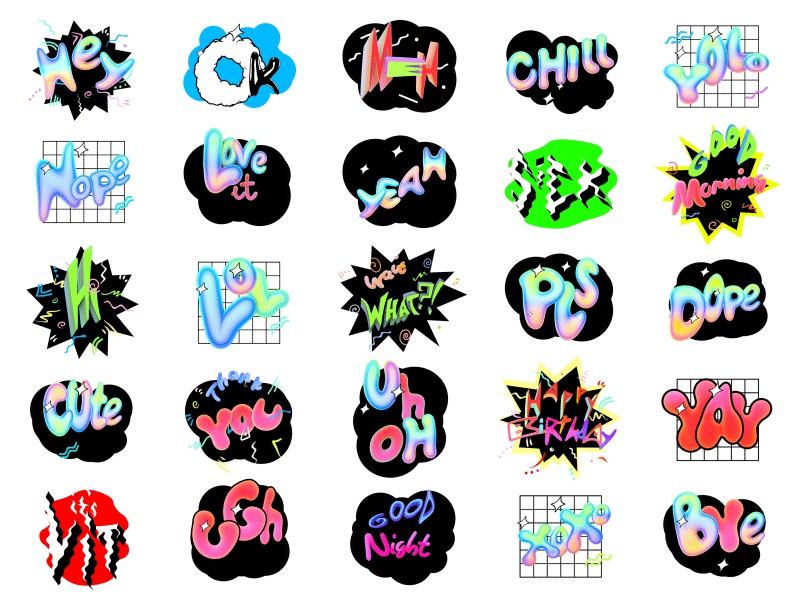 animated sticker Pack reaction words motion design lettering typography  