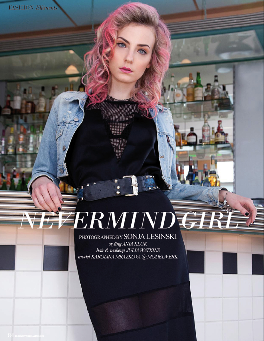 fashion shooting Ellements Magazine grunge 90s pink hair diner vintage Denim