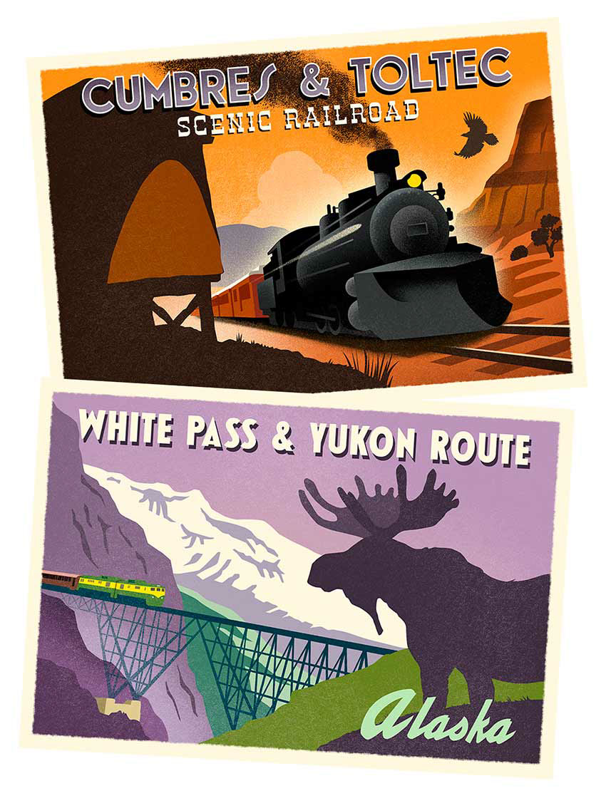 trains Retro vintage poster postcards locomotive Michael Crampton Travel Holiday vacation