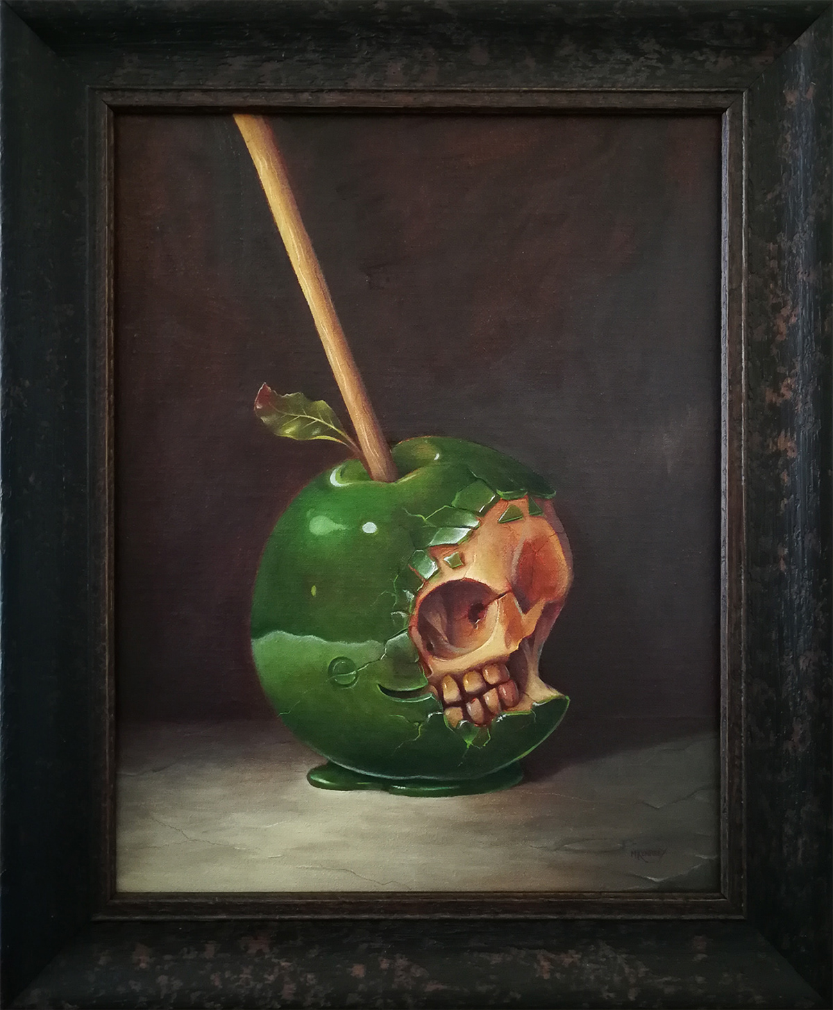still life candy apple Candy creepy cute Oil Painting Food  skull Renaissance traditional