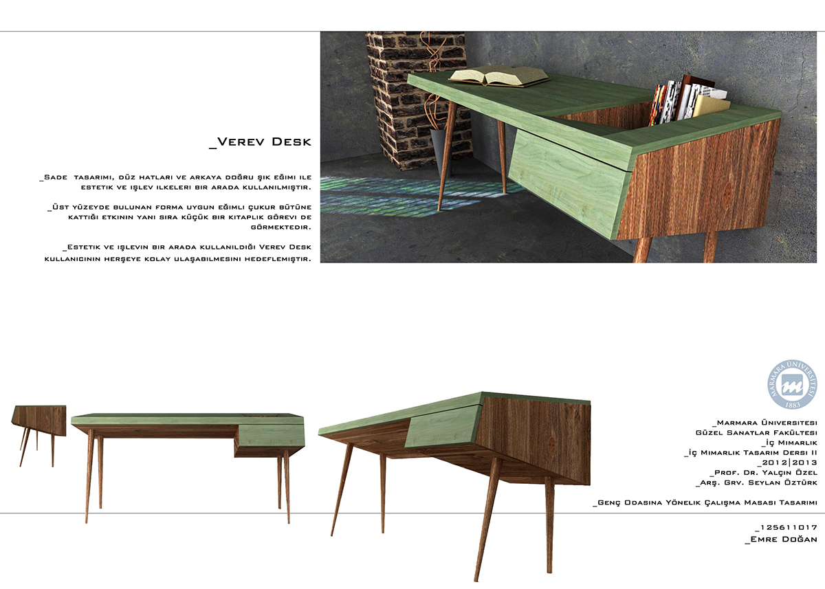 Interior design student emre dogan marmara University furniture chair desk table bookcase