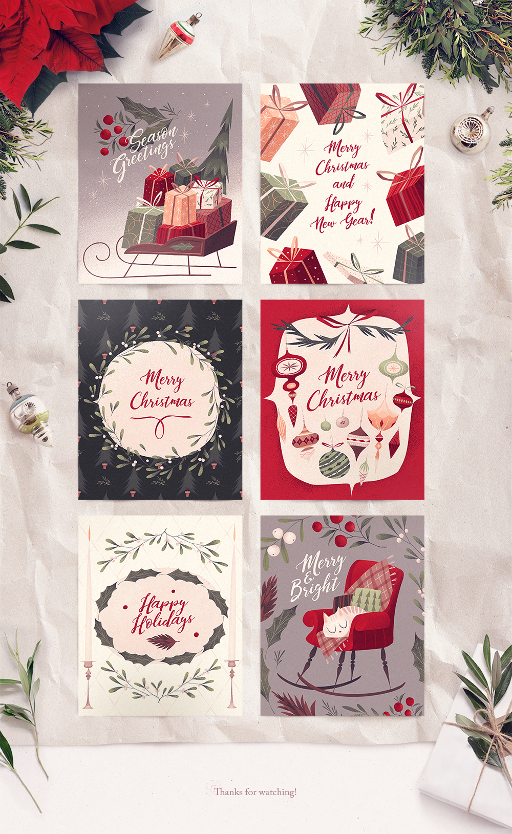 Christmas greeting card ILLUSTRATION  Holiday christmas illustration vintage