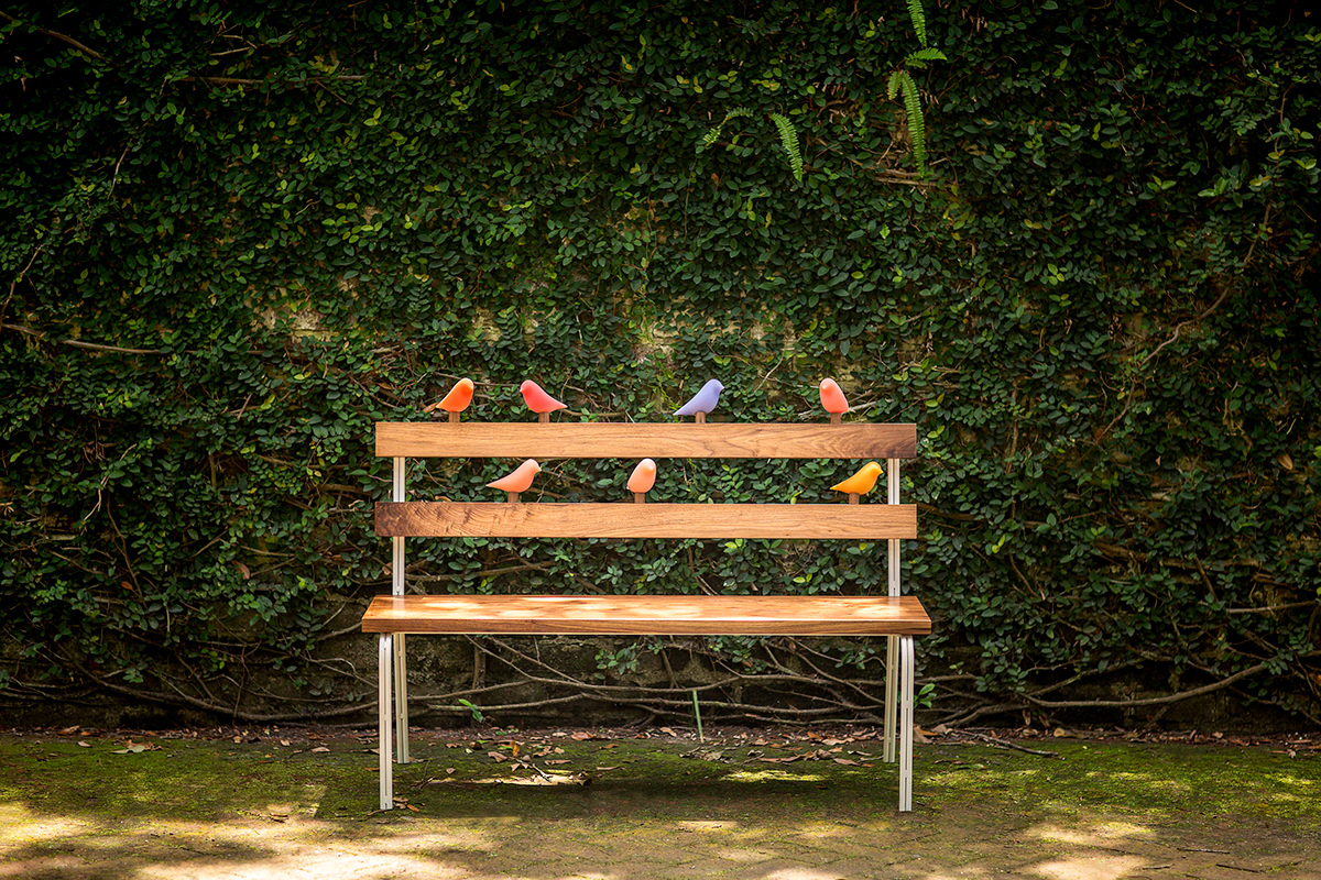 birds bench walnut public space interaction
