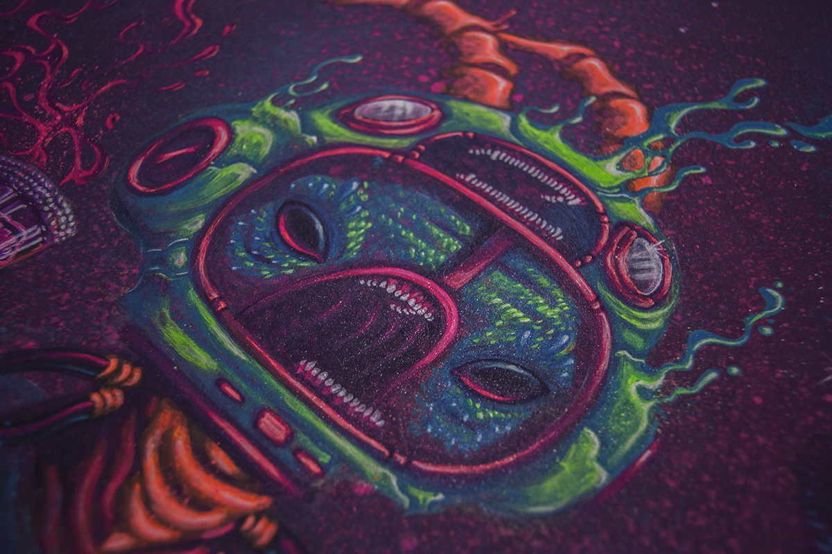 acrylic dj owl bird monster lowbrow acid pop colorful party alien Space 