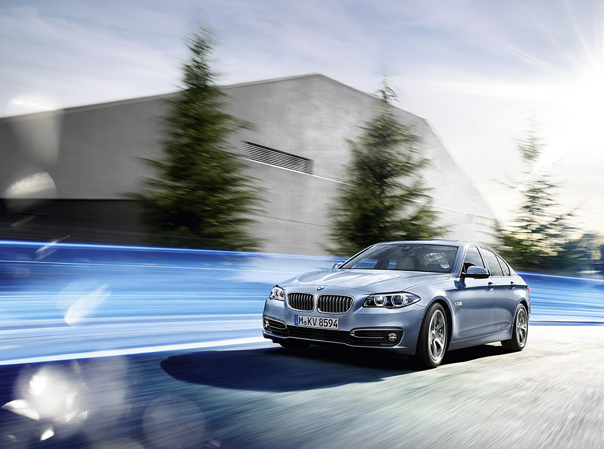 BMW active hybrid hybrid car photography Los Angeles California blue stripes Driving rig beauty car 5 Series campaign  brochure