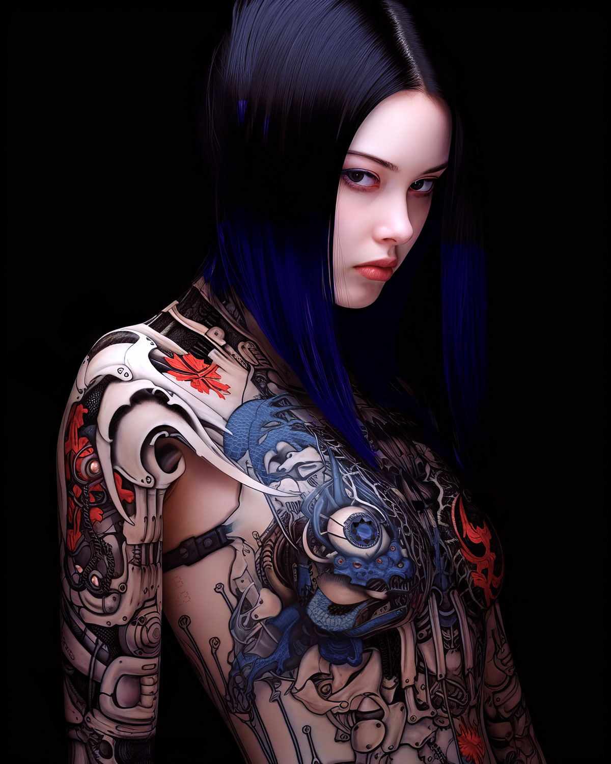 japan tokyo Armor warrior women woman portrait Digital Art  Matte Painting