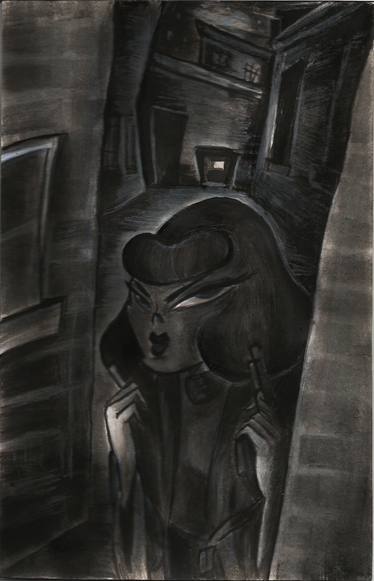 ink film noir noir girl Gun 1940s vintage Lowbrow Art Retro
