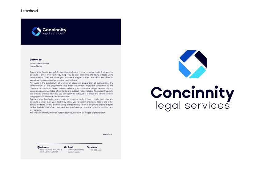 design of letterheads for a law firm as part of the development of corporate identity and brand guid