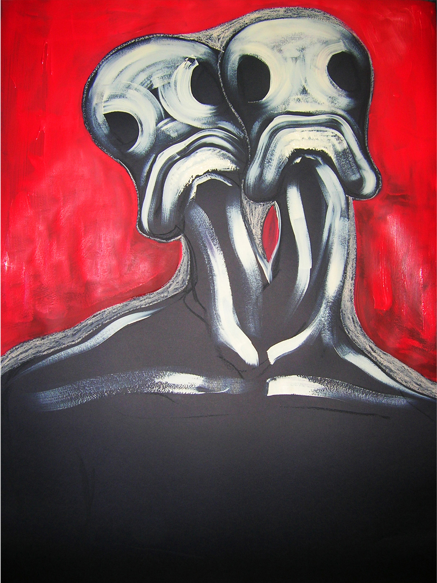 abstract figure creature Oil Painting acrylic paint color standing mixed media people surreal red colorful eyes man