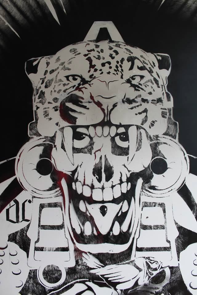 stencil wall spider can spray can jaguar guerrero jaguar  warrior jaguar piercing plugs bird lucha libre mask skull