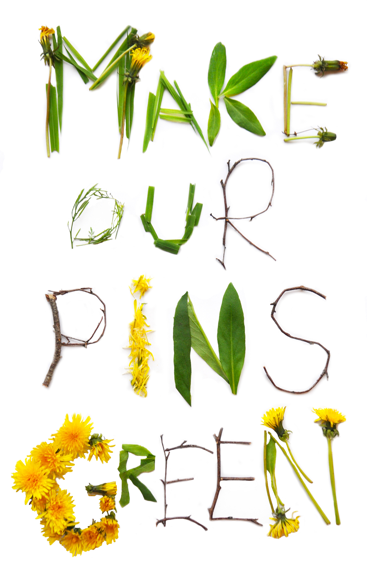 Greenpeace clickclean campaign Pinterest twitter handmade typography Flowers trees grass twigs green