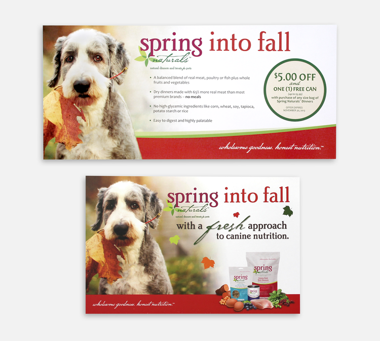 dog food marketing   end cap Sales Brochure sell sheet shelf talker postcard COUPON in-store Display marketing display  pop Point of Purchase Point of Sale