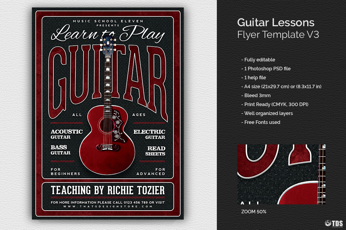 thatsdesignstore flyer poster template guitar guitarist lessons classes music concert