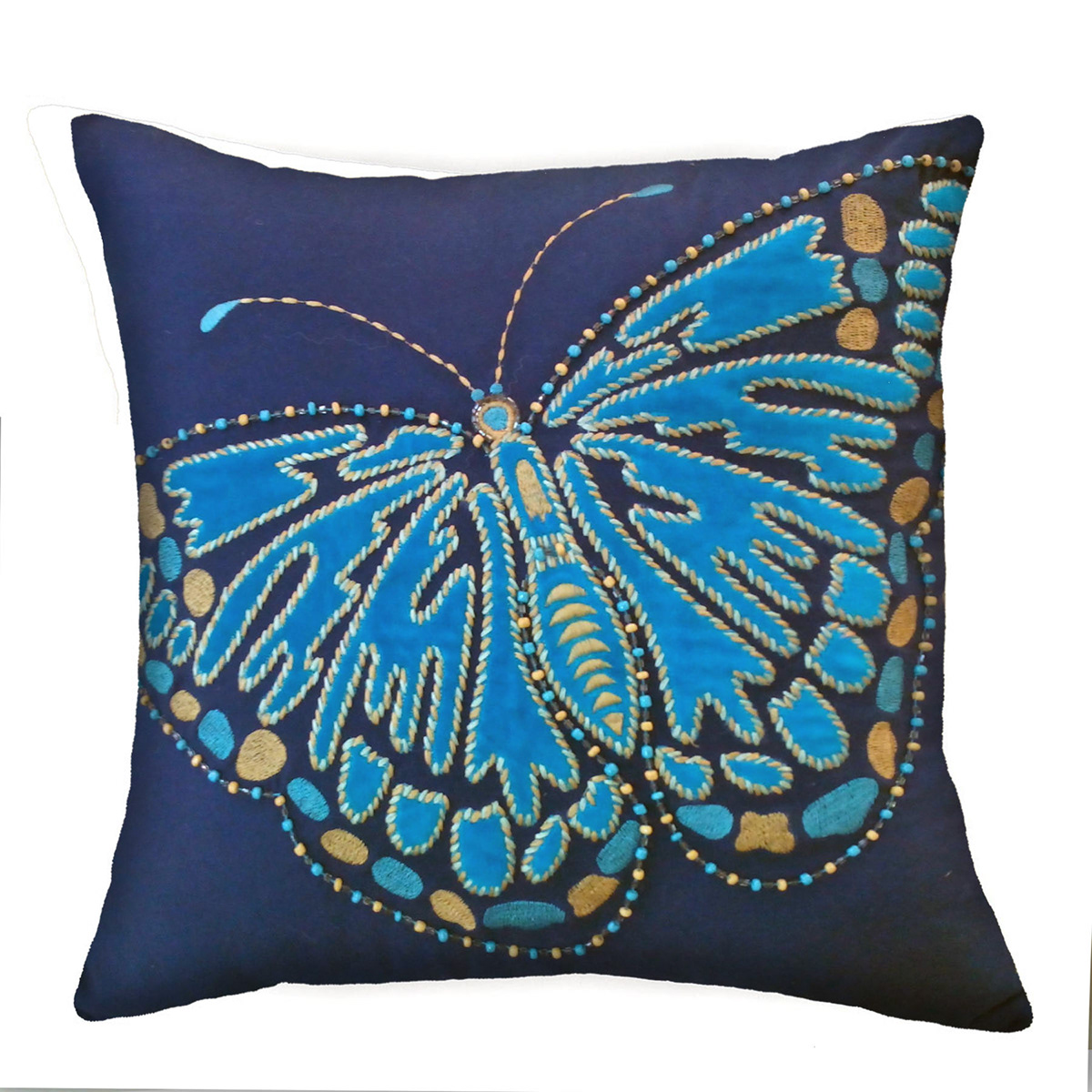 hand embroidered beaded couching teals ikkat surface ornamentation