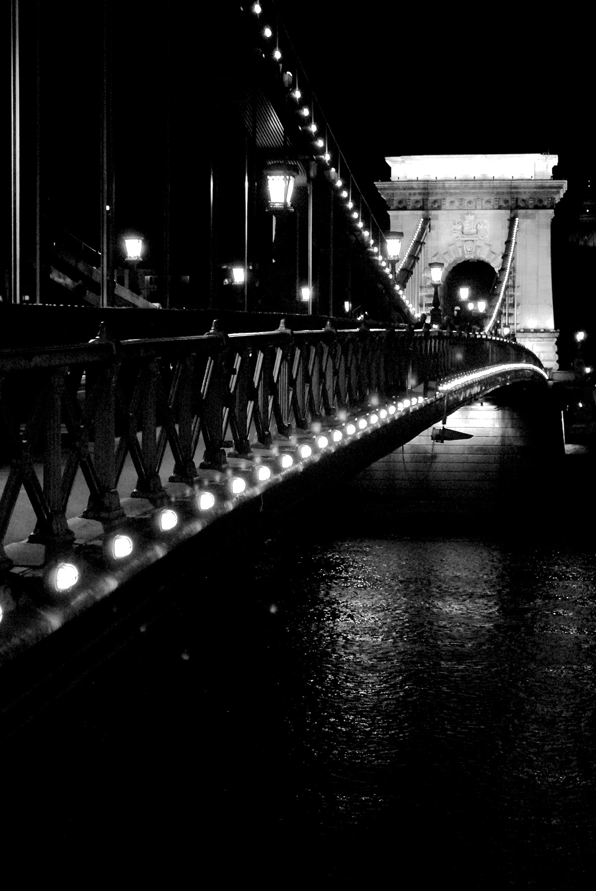budapest hungary chain bridge Danube black and white
