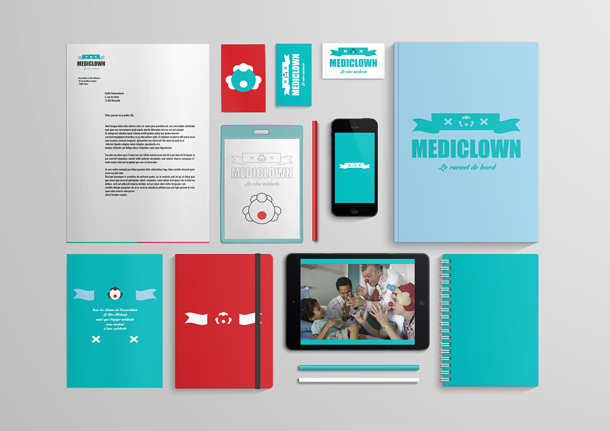 clown Medecine logo mediclown blue red stationary