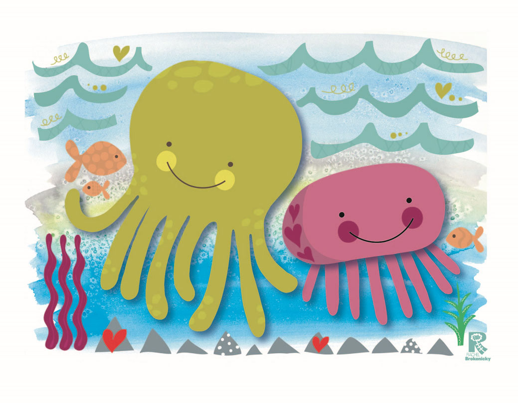 Ocean scene with octopuses