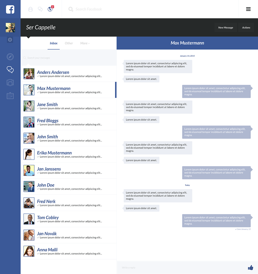 facebook redesign facelift design twitter instagram Chat messenger mobile app concept conceptual