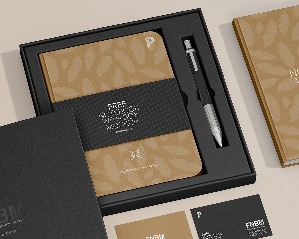 branding  free freebie gift box Mockup notebook Notebook box notebooks Packaging psd template