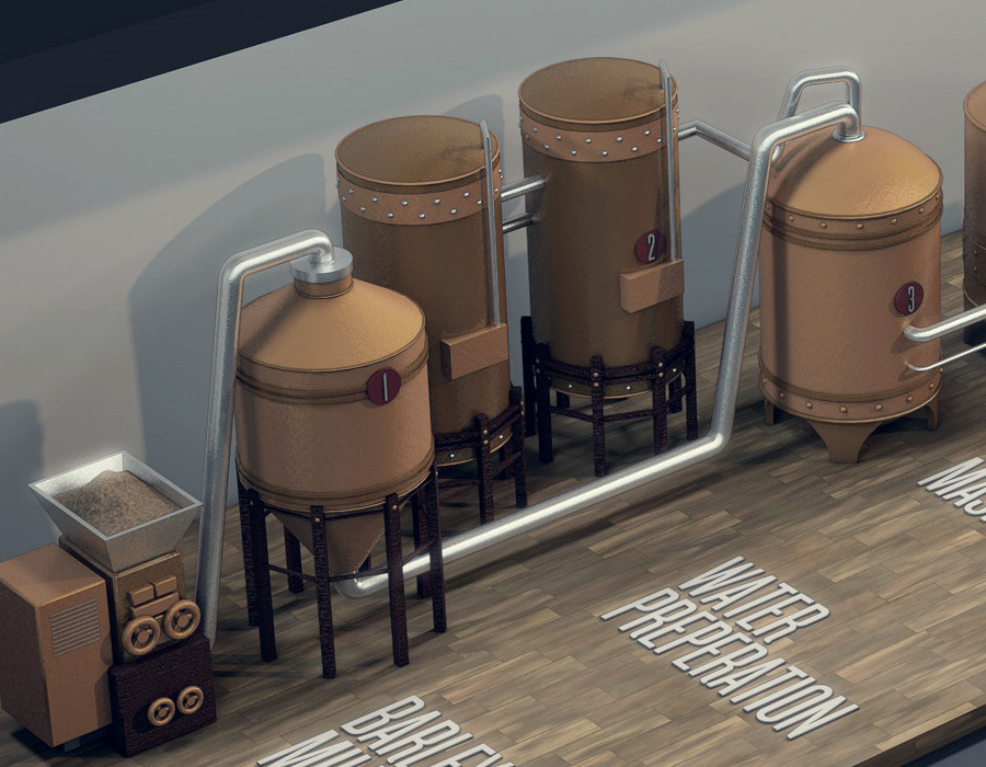 stuart wade 3D illustration diligence beer brewing diagram Render rendering cinema 4d wip drums pipes