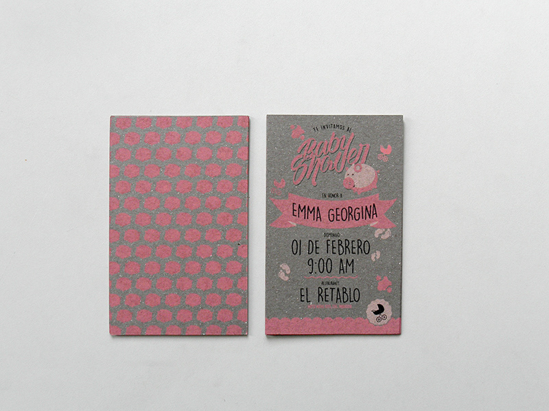 serigrafia screenprint Baby Shower Invitation lettering graphic design Pink & Grey type