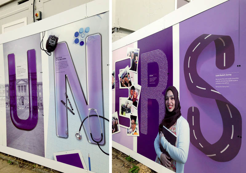 Hoarding purple University Education large letters