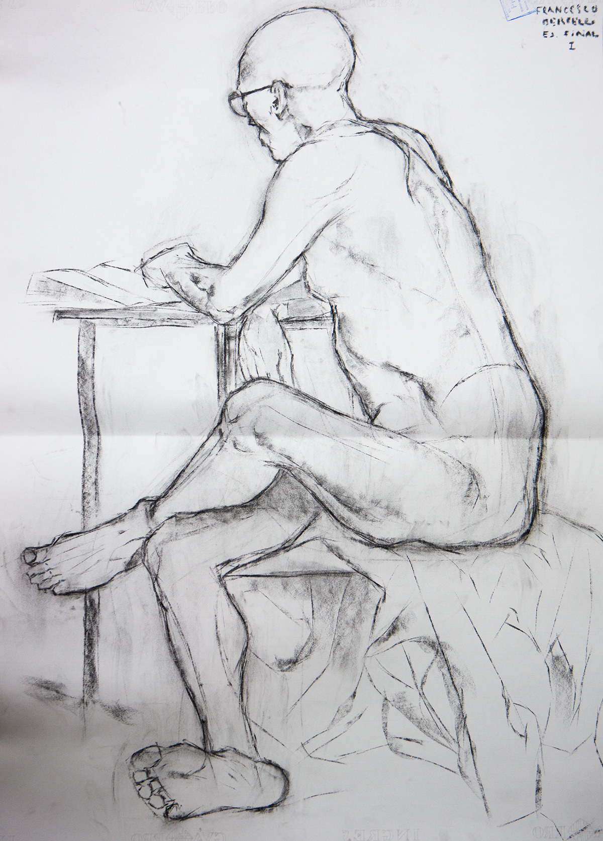 Fine Arts  charcoal easel nude drawing Nude Model nude Shadows Figure Construction Encajatura