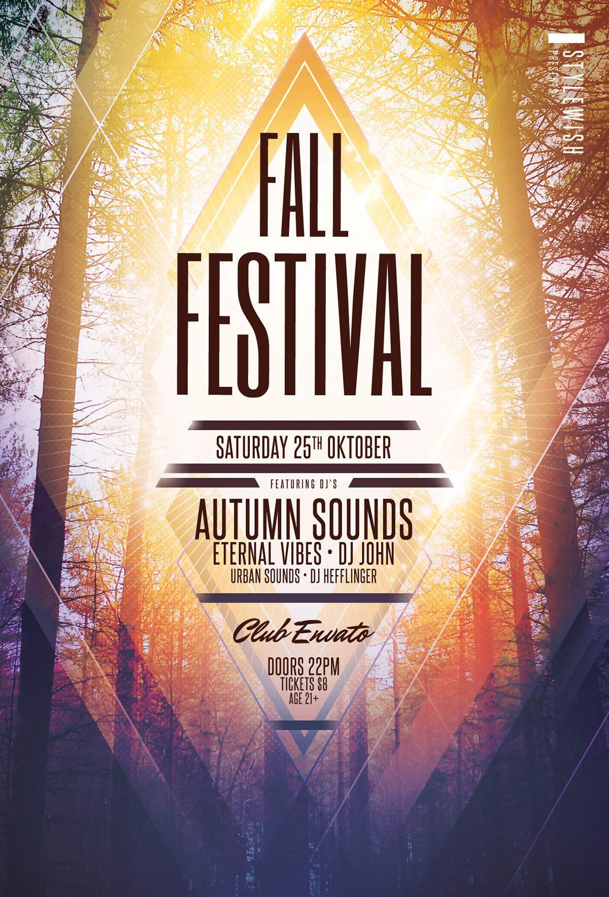 autumn flyer poster Fall design psd photoshop template leaves oktoberfest
