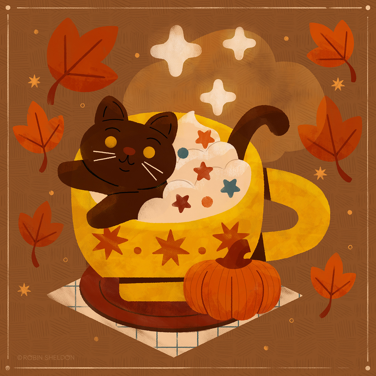 art Cat Coffee digital Digital Art  digital illustration dtiys Fall ILLUSTRATION  pumpkin spice
