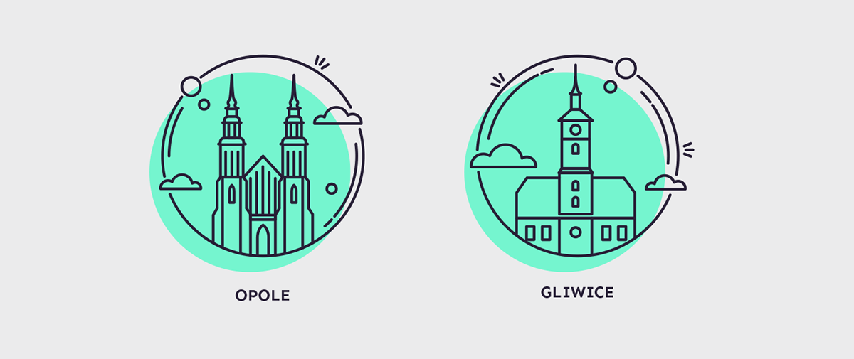 polish Cities poland warsaw cracow Gdansk icons gdynia wroclaw lublin Szczecin rzeszow Kielce flat lodz