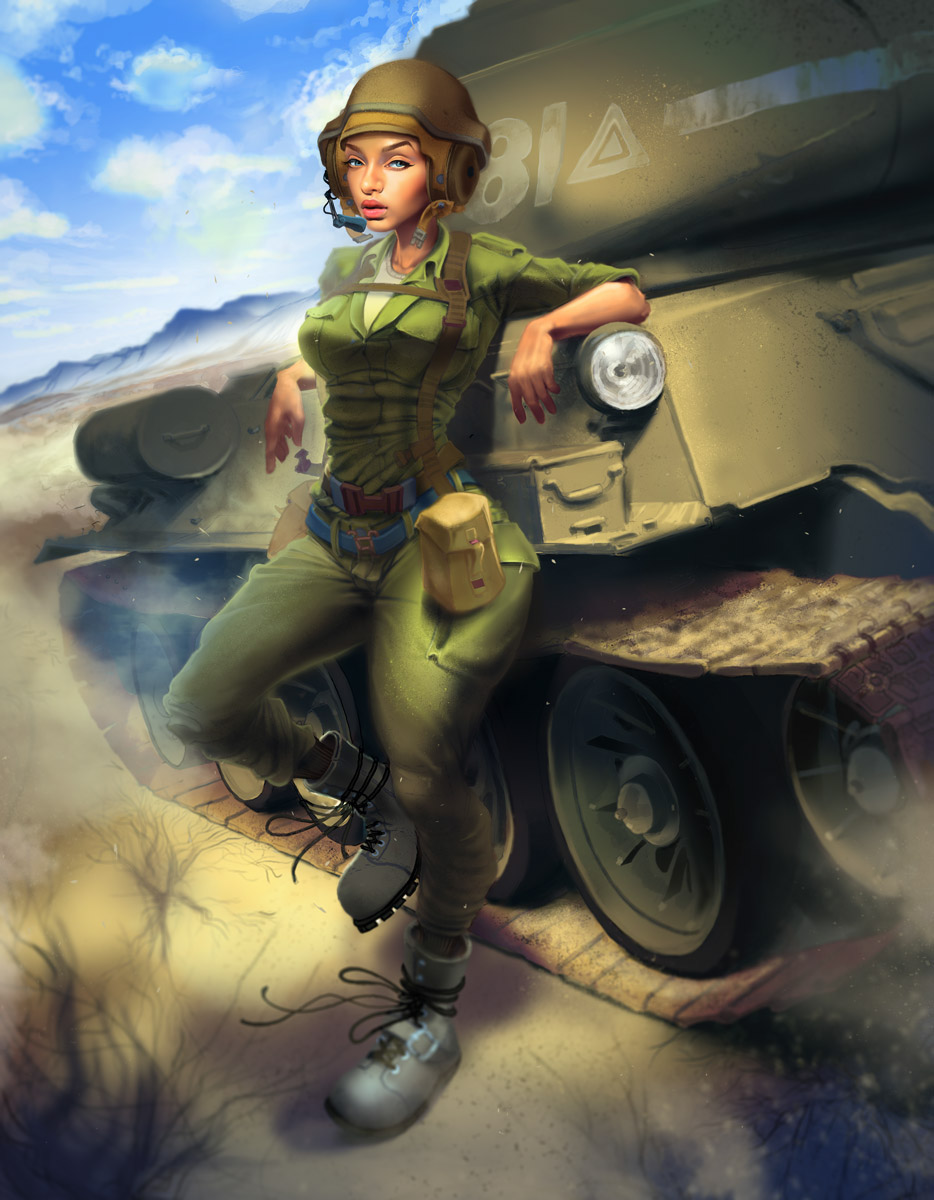 army Tank digital painting boots pinup Artillery Character 2D desert tutorial uniform pin up