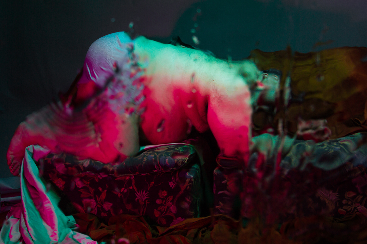 Photography  psychodelic colour color male model obscurant studio photo installation