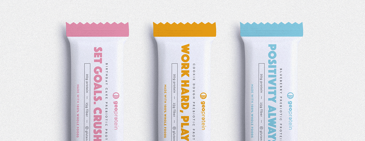 Adobe Portfolio branding  Logo Design Packaging protein bar Food  nutrition brand identity geoprotein protein natural food Whole foods Wrappers brand refresh typography   Quotes prebiotic protein bar prebiotics