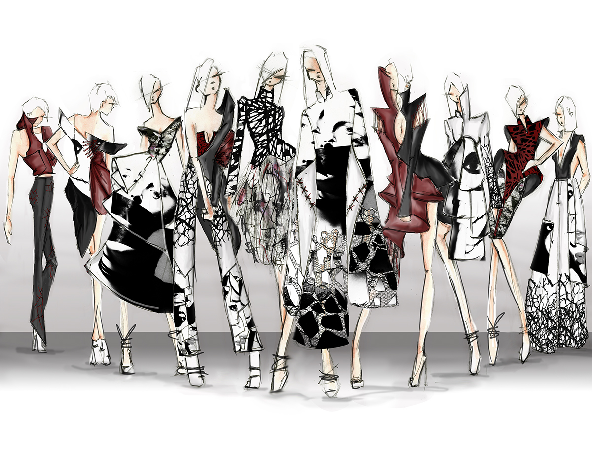 surrealism alexander mcqueen Fashion Line Up caspsule collection fashion design moodboard concept board Flats