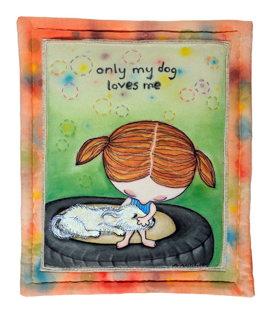 fabric felt hand-painted hand-sewn happy dog Love wall-hanging alex mitchell twinki-winki