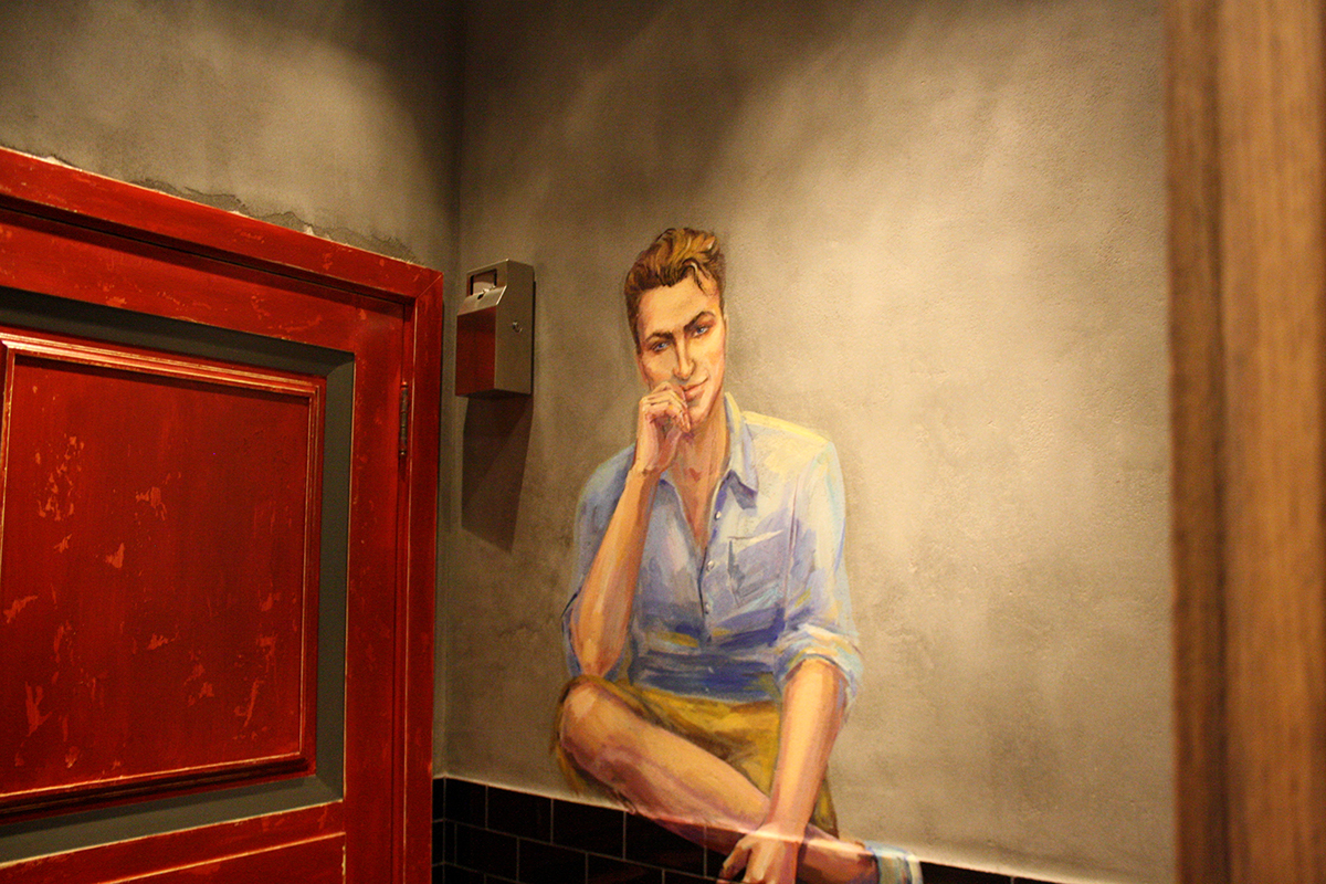 wc pin-up Retro restaurant wall paint painting   brush acrylic portrait figure art