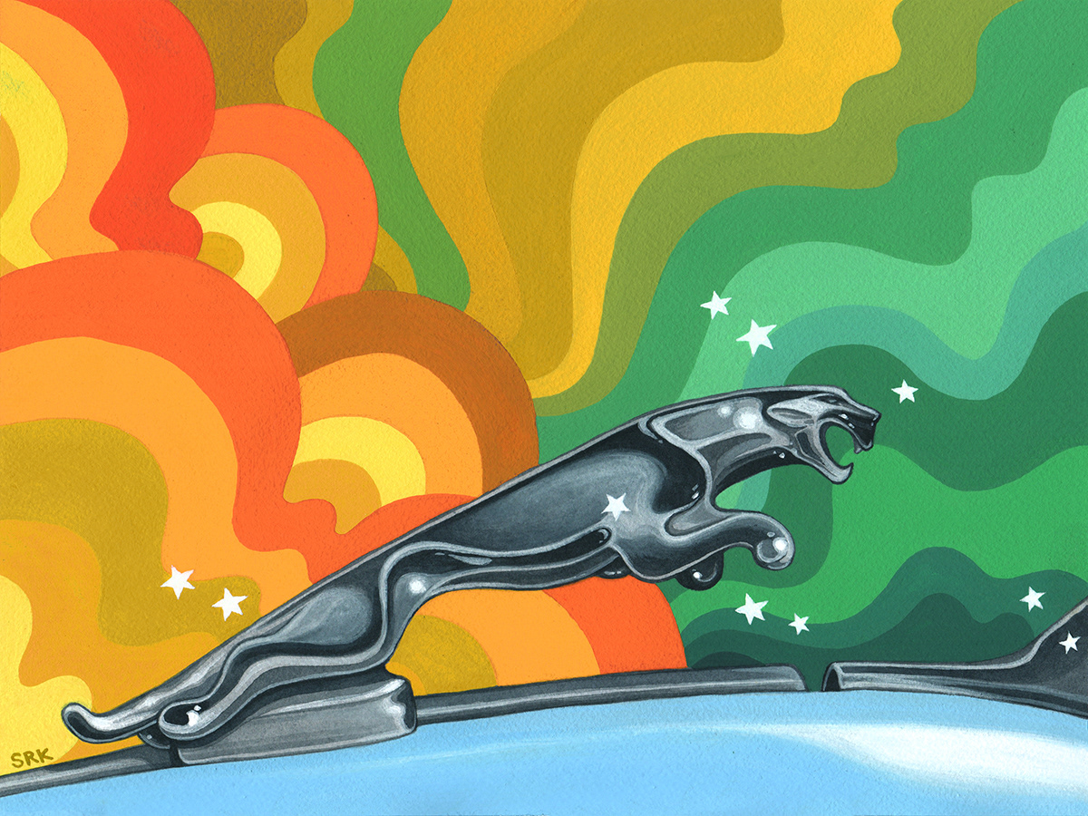 ILLUSTRATION  Illustrator jaguar cool car groovy vintage car hood ornament