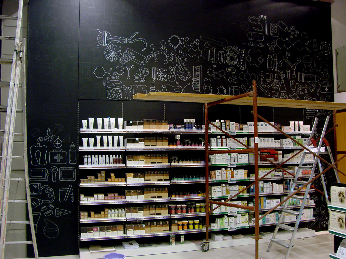 blackboard  pharmacy  graphic design  Illustration  characters   chemical reactions  outline White  Black  drawing  big size