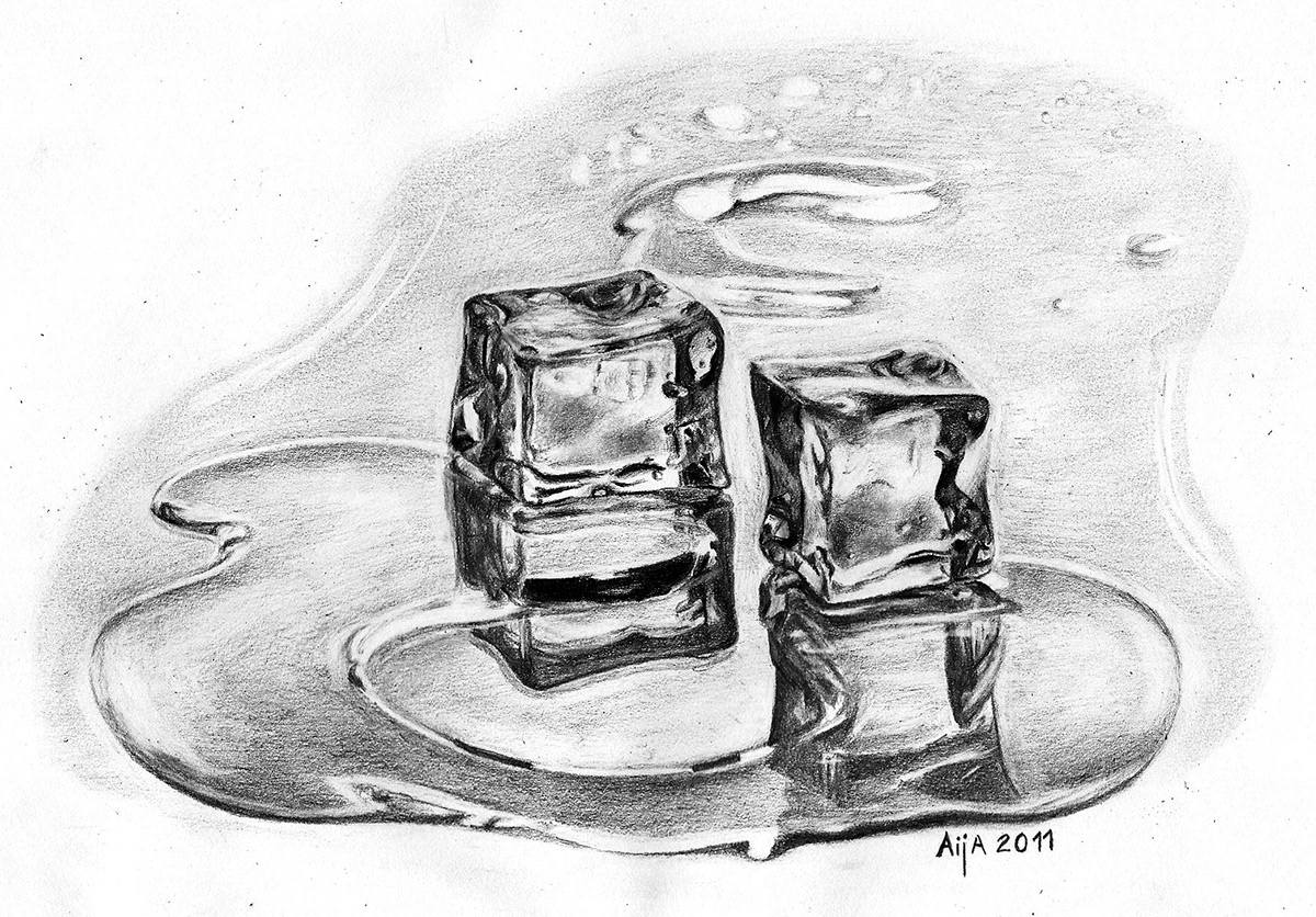 Pencil drawing ice cubes