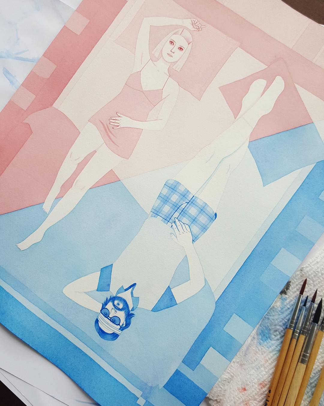 ILLUSTRATION  watercolor painting   wes anderson dream current composition