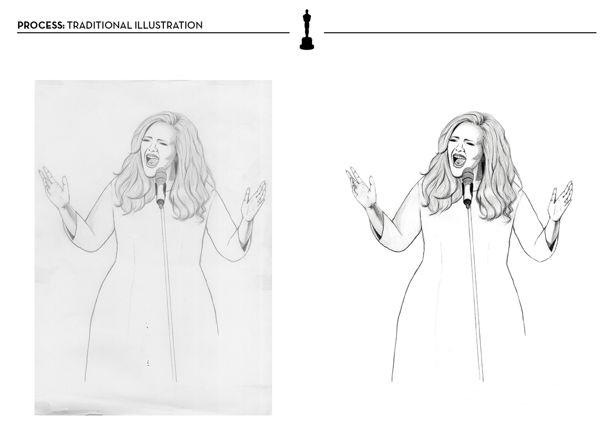 D&AD New Blood Awards Adele skyfall poster james bond XL recordings oscar Academy Awards design traditional handdrawn minimalistic simplistic Classic