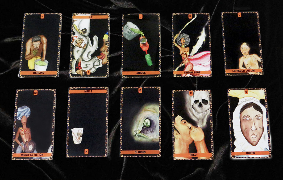 watercolor santeria cards Playingcards dark letters alphabet