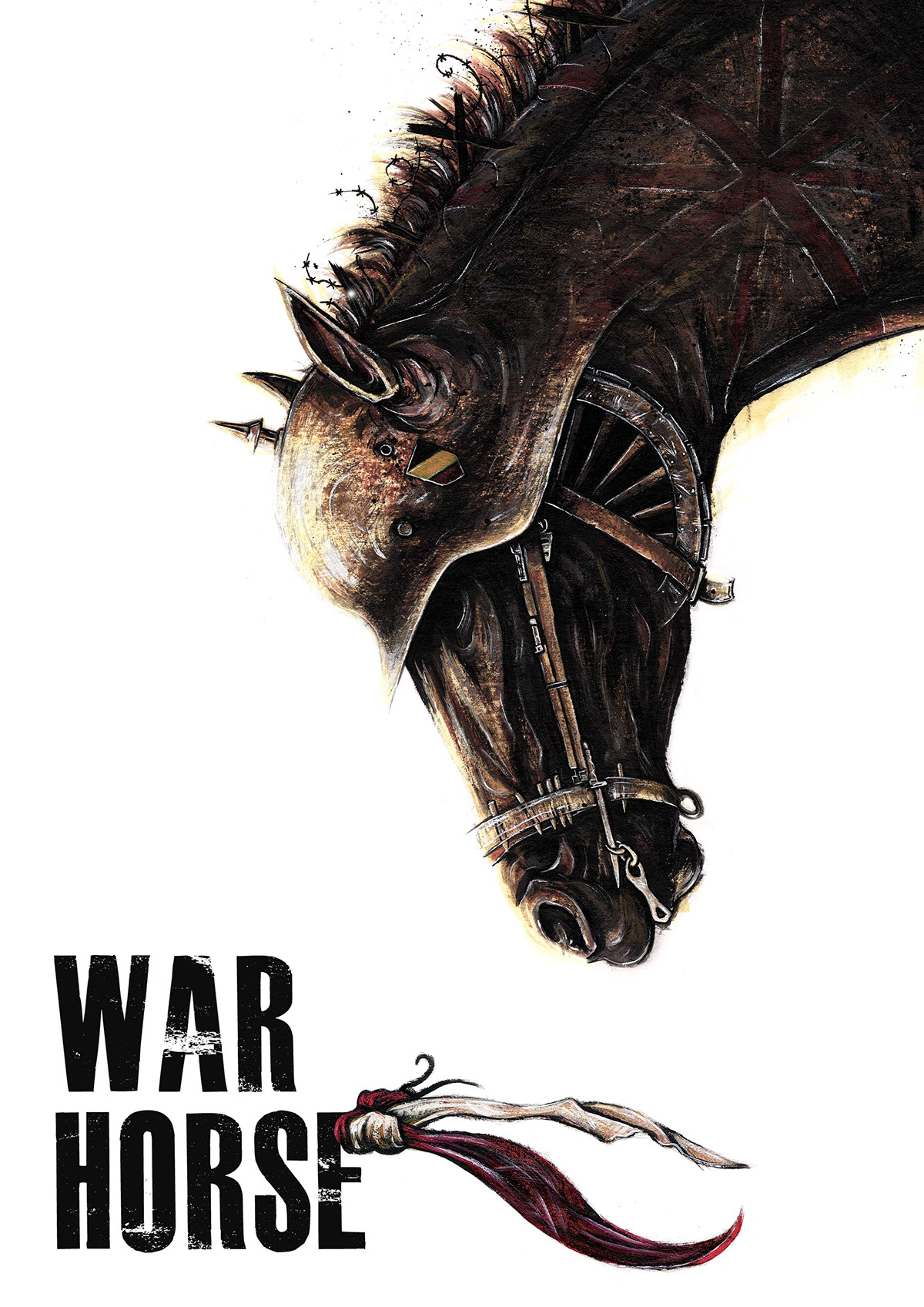 War  horse  ww1 world One german english Helmet barbed flag rifle harness symbol soldier