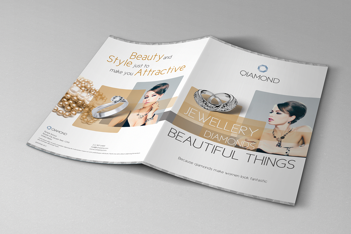 beauty Bi-fold bifold brochure clean commercial diamond  jewelry luxury