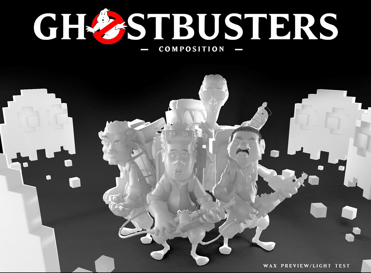 Ghostbusters venkman Spengler stantz harold ramis bill murray aykroyd Hudson zeddemore Pacman ghost Zbrush vray