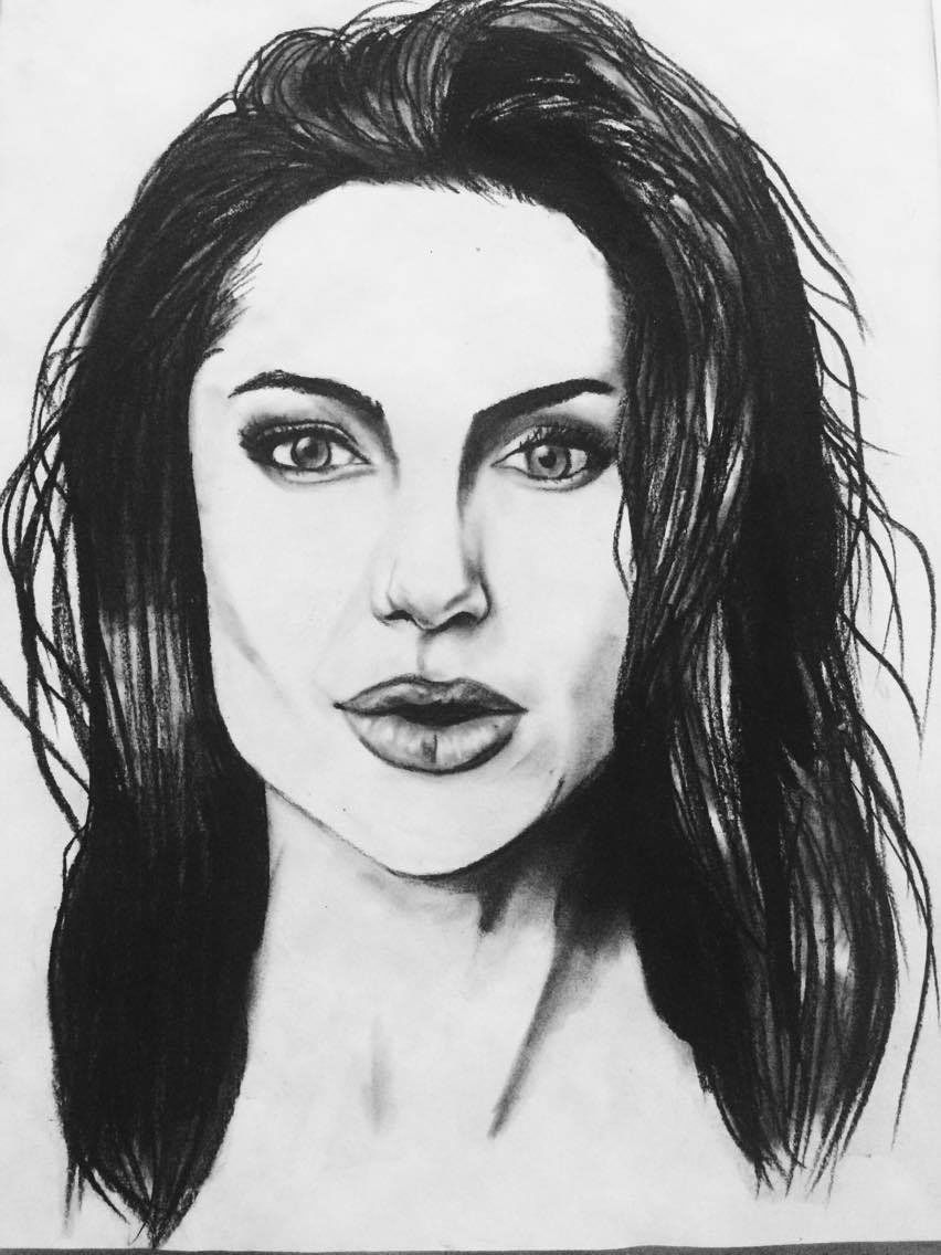 charcoal sketch Angelina Jolie leonardo dicaprio portraits