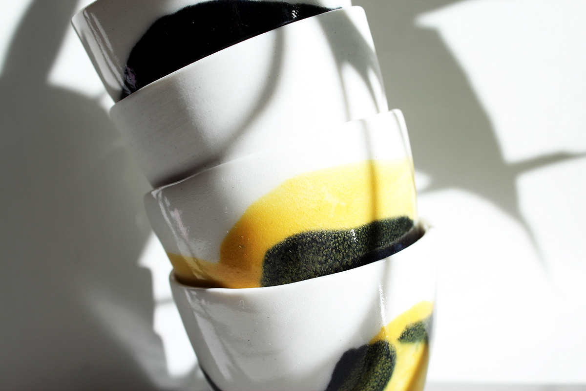 art ceramics  clay design Finnish Design glaze slipcasted tableware tea cup yellow