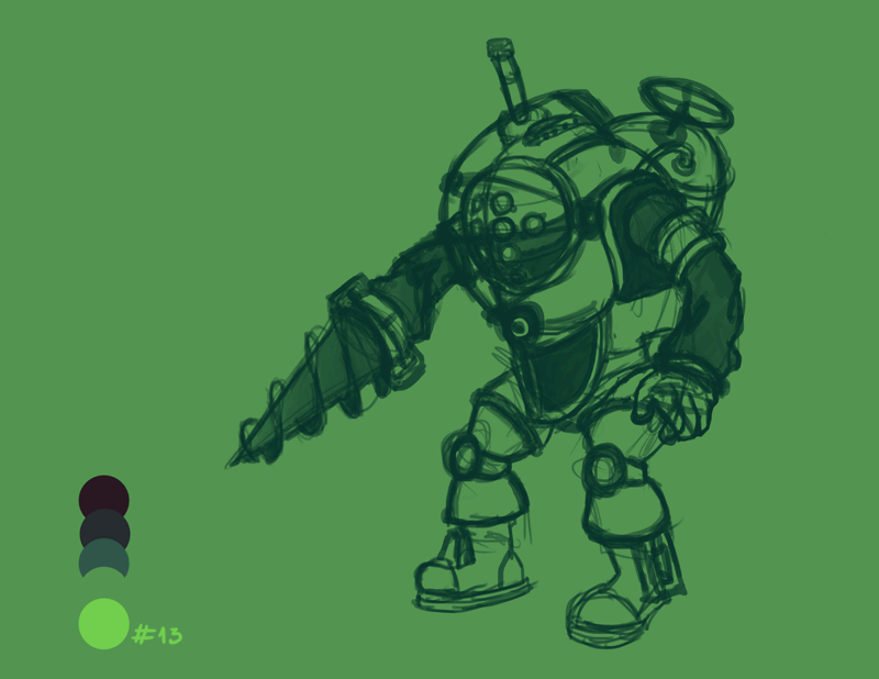 green Fan Art Big Daddy Bouncer video game character palette challenge BioShock Games colors wip gif