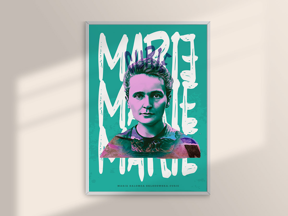 marie curie poster collage art lettering homenaje ilustracion Digital Art  tipography design