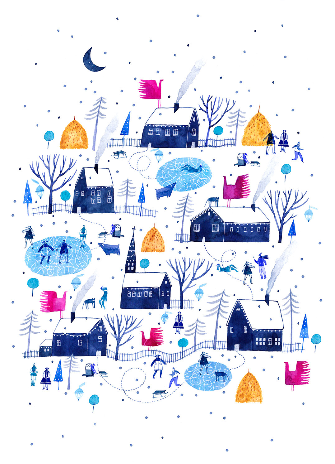 winter christmas card village Landscape snow holidays